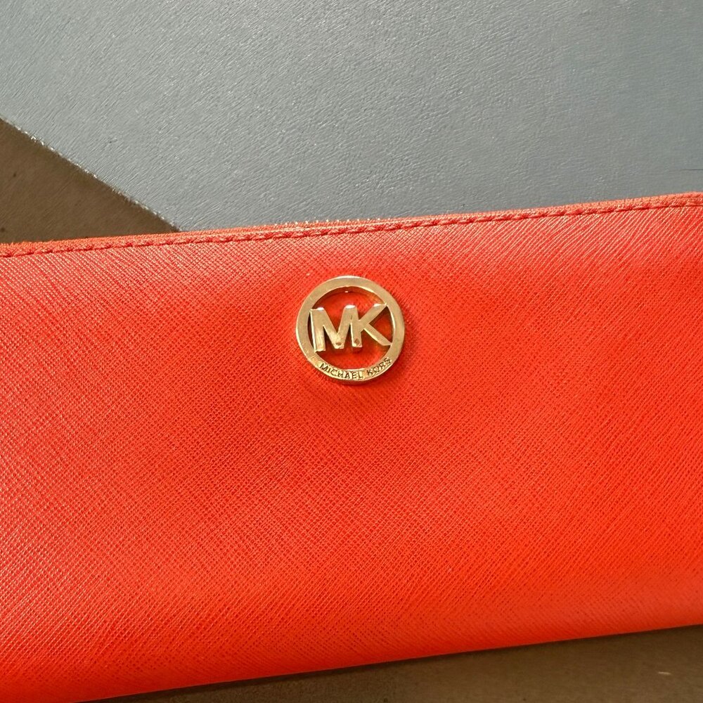 Michael Kors Orange Leather Long Zip Wallet